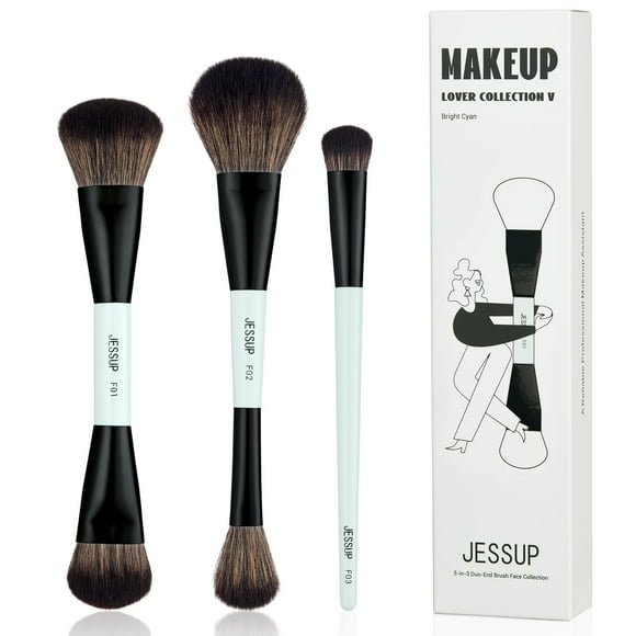 Brochas de maquillaje Jessup Blue, 3 unidades, doble punta, T503 Vegan
