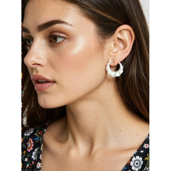 Velvora Silver-Tone Brushed Texture Moon Shape Post Earrings For Woman