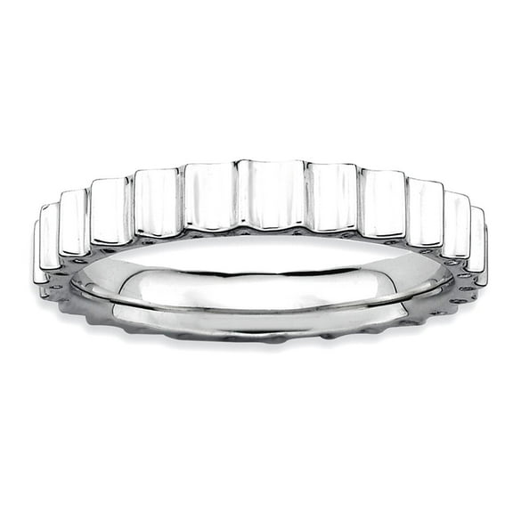 925 Sterling Silver Polished Patterned Stackable Rhodium Ring Size 6 Stackable Ring for Women