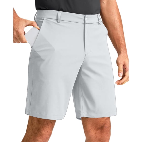 Nestiefly Men's Causal Short Golf Dress Shorts Multiple Pockets Stretch Lightweight Work Athletic Short Zip Light Gray L