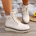 thumbnail image 3 of EKVAHL Women's Lace‑Up Platform Ankle Booties, Faux Leather Side Zip Low Chunky Heel Boots, Rugged Lug Sole Casual Walking Boots Beige, 3 of 5