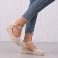 thumbnail image 4 of Espadrilles for Women Sequin Mesh Closed Toe Wedge Sandals Classic Summer Beach Vacation Casual Heels with Ankle Strap Beige Size 7.5, 4 of 6