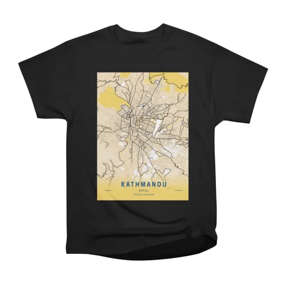 Kathmandu Nepal Yellow City Map T-Shirt Tee Gift For Him Merch For Her Apparel For Friend
