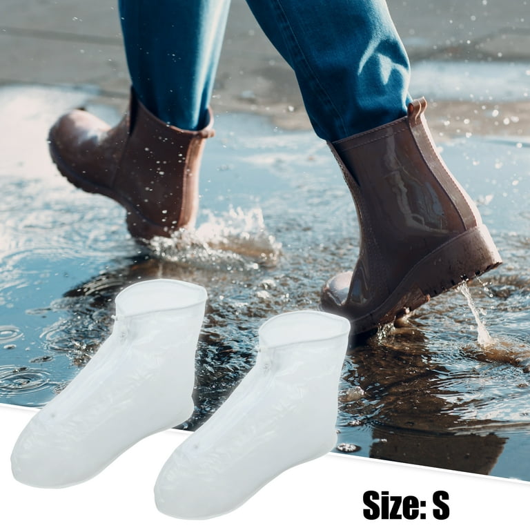Unique Bargains 1 Pair Unisex Waterproof Reusable Rain Shoe Covers Ankle high top Boots Non Slip Matte White Size S