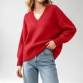 thumbnail image 5 of Zormilly Red Sweaters for Women Long Sleeve V Neck Soft Oversized Sweaters Winter Brushed Knit Tops, S-L, 5 of 8