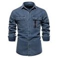 thumbnail image 2 of Kakii Mens Denim Shirt Long Sleeve Slim Fit Jean Shirt for Men Button Down Causal Striped Denim Shirts, 2 of 9