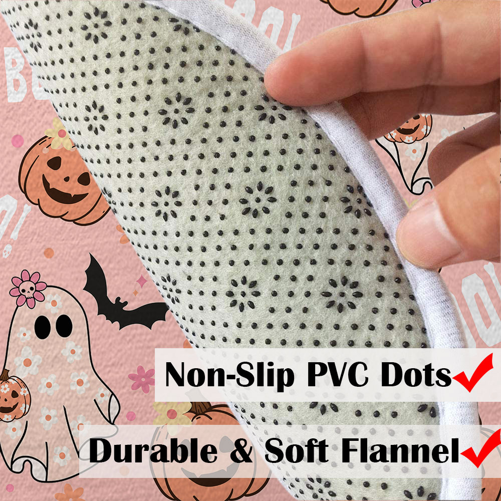 Pink Halloween Bath Mat With Spooky Ghosts - Non-Slip, Absorbent Bathroom Rug For Halloween Decor 10 thumbnail image