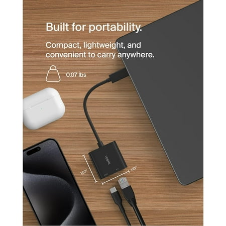 Belkin - USB C To Ethernet + Charge Adapter - Gigabit Ethernet Port for USB C Devices - Black