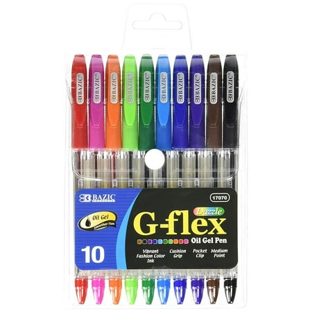 BAZIC 10 Color G-Flex Dazzle Oil-Gel Ink Pen with Cushion Grip