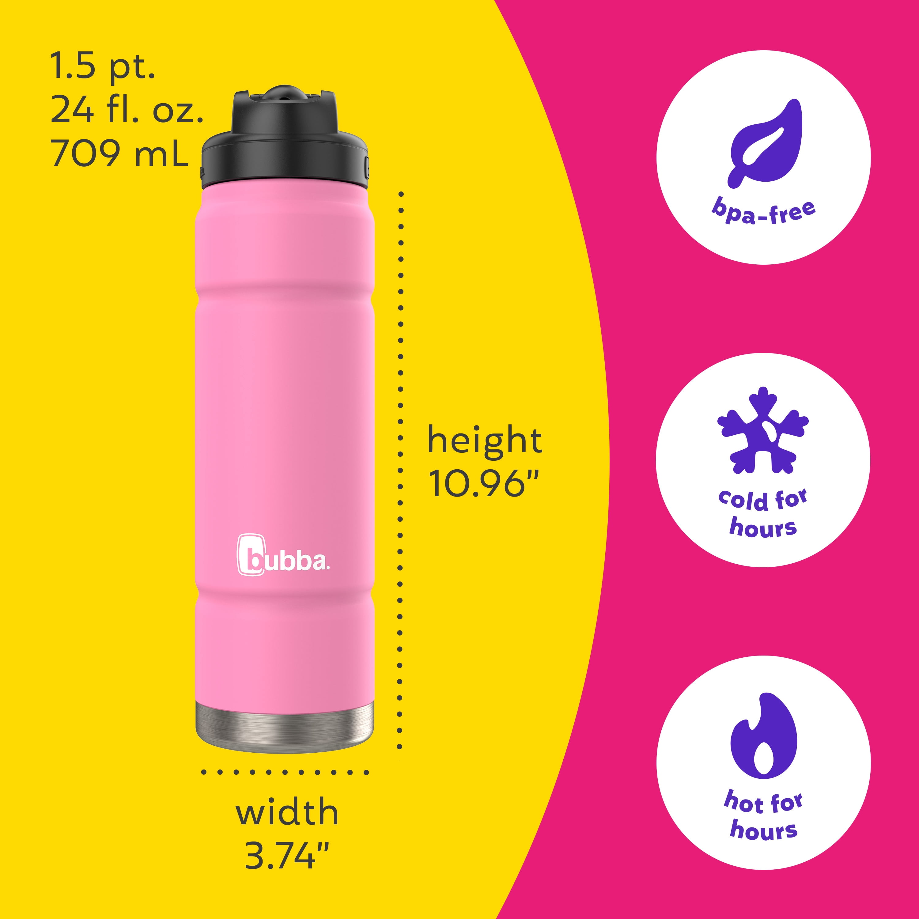 bubba Trailblazer Stainless Steel Water Bottle, Straw Lid Rubberized Pink, 24 fl oz.