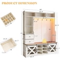 thumbnail image 3 of VANACC Farmhouse Hall Tree with Bench and Shoe Cabinet, LED Entryway Organizer, Rustic White, 3 of 9