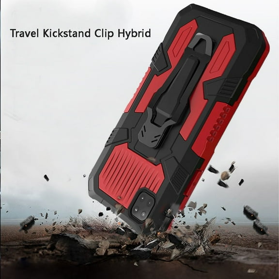 for Samsung Galaxy A22 5G Rugged Heavy Duty Dual Layers Hybrid Shockproof Protective with Built in Metal Clip Holder & Kickstand Cover ,Xpm Phone Case [Red]