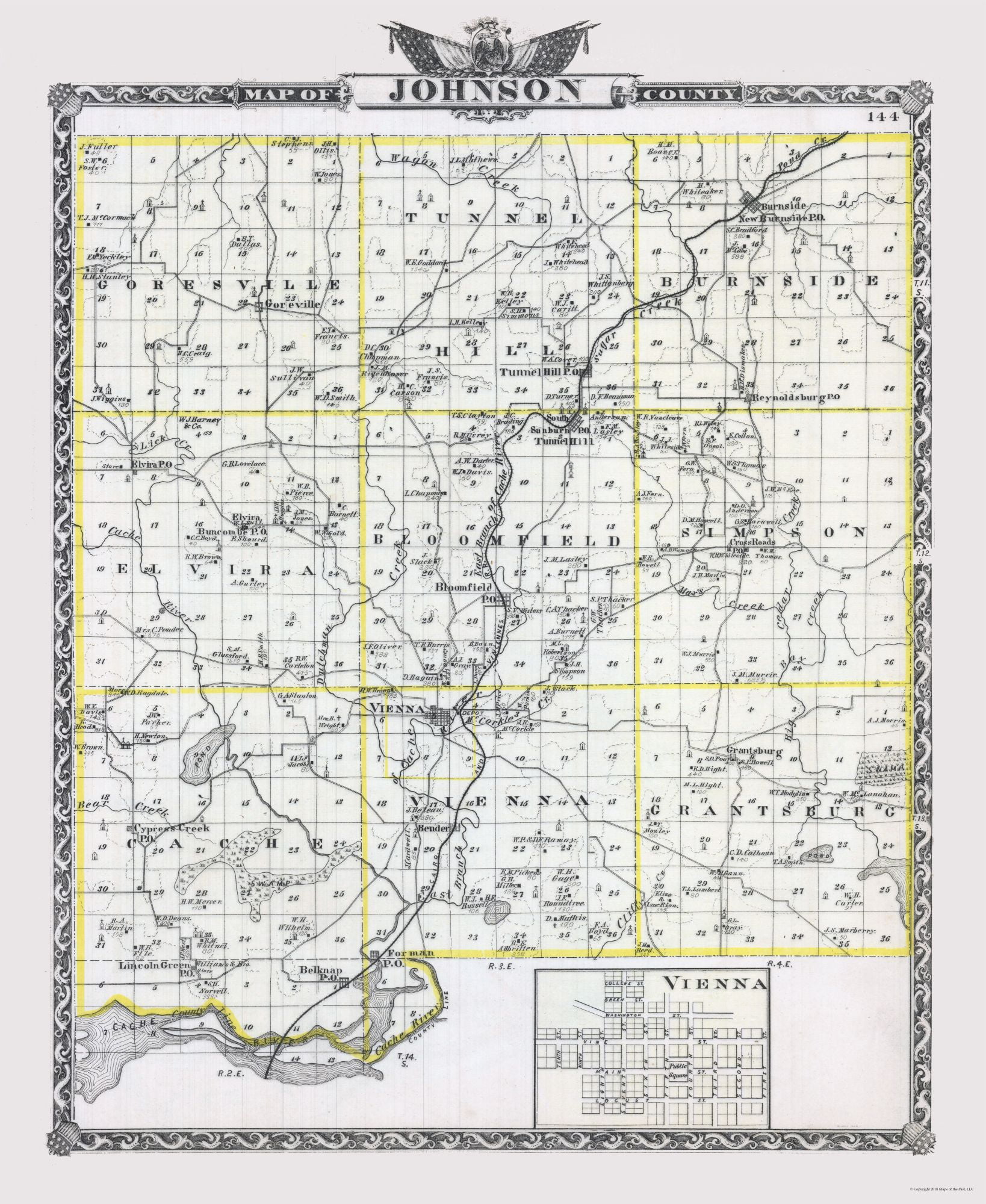 Historic City Map Johnson County Illinois 23 x 28.08