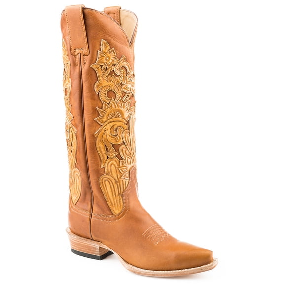 Women's Stetson Jules hand tooled Leather Boots Handcrafted Brown