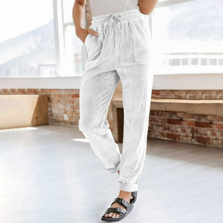 Lumtrix Women's Corduroy Pants Elastic High Waist Casual Comfy