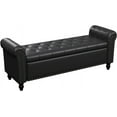 thumbnail image 5 of 65 Inch Bedroom Bench, End of Bed Bench with Storage, Bed Benches for Foot of Bed, Faux Leather Window Bench with Tufted Button and Nailhead Trim, Upholstered Storage Bench with Rolled Arms, Black, 5 of 18