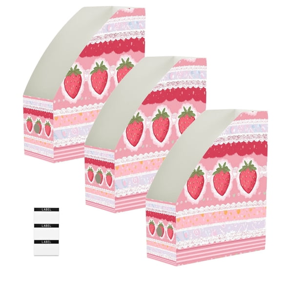 Set of 3 Heavy Book Organizer, Easy to clean PP Magazine File Holder, Strawberry-shaped, 23*30*10cm