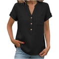 thumbnail image 2 of Uootdi Womens Tops Short Sleeve V Neck Button Placket Chest Pocket Loose Fit Office Commute Casual Work Shirts Gift, 2 of 9