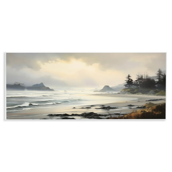 Stupell Industries Coastal Shore Inlet Coastal Painting Unframed Art Print Wall Art, 17 x 7