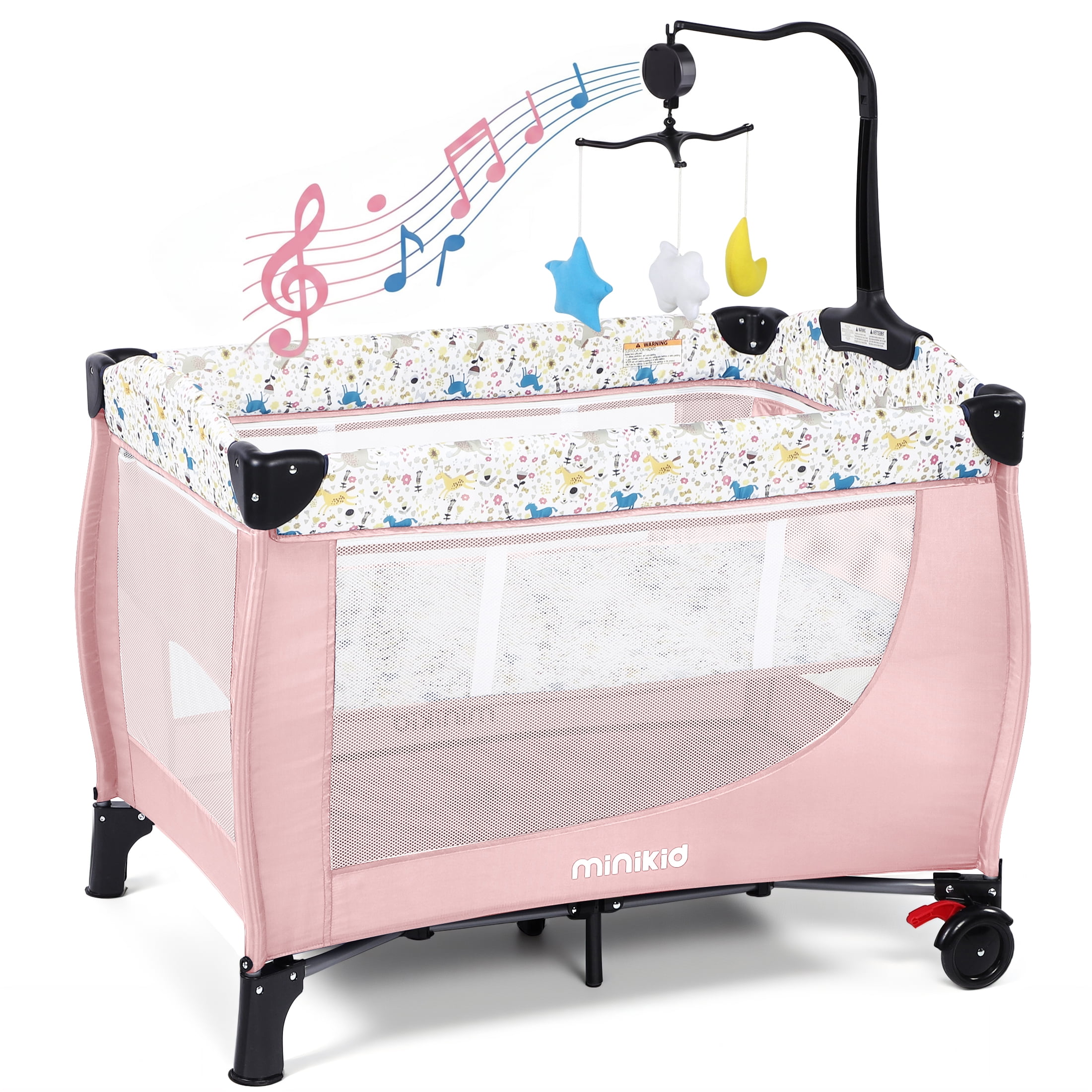Vipuse Nursery Center Playard with Bassinet, Pink photo 1