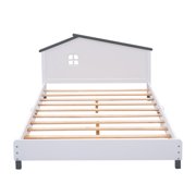 Paproos Full Bed Frame with House-shaped Headboard, Cute Full Size Wood Platform Bed, Mattress Foundation, Full Bed Frame for Kids Teens Adult, No Box Spring Needed, Holds 300lbs, White