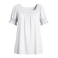thumbnail image 4 of MaFYtyTPR Summer Tops for Women Short Sleeve Off the Shoulder Shirts Casual Spring Cute Dressy Pleated Puff Sleeve Blouses Womens Trendy Top White S, 4 of 4