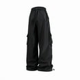 thumbnail image 5 of Womens Cargo Pants High Waisted Baggy Wide Leg Plus Size Parachute Pants with Pockets and drawstring Cargos Lightweight Trousers Y2K Black XL, 5 of 7