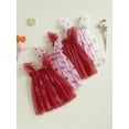 thumbnail image 3 of Toddler Baby Kids Girls Valentines Day Dress 6 12 18 24 Months 2T 3T 4T Casual Summer Heart/Letter/Bow Print Mesh Tulle Dress for Beach Party Cute Clothes, 3 of 9