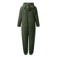 thumbnail image 5 of dazeni Girls Fuzzy Fleece Jumpsuit Cozy Zip up Onesie with Cute Bear Hooded Comfy Plush Sherpa Long Sleeve Romper Color Block One Piece Outfits Army Green 10-11 Years, 5 of 6