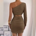 thumbnail image 4 of Vestido Mini de Cóctel con Volantes y Larga para Mujer, Moda 2025, con Hombros Descubiertos y Caderas Estrechas. Café Ligero XS, 4 of 10