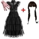 thumbnail image 4 of Disfraz de Cosplay de Adas del miércoles para niñas, vestido gótico negro, elegante vestido de gasa para fiesta de graduación, trajes para niñas, fiesta de carnaval de Halloween para niñas, 4 of 5