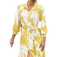 thumbnail image 3 of Bohemian Style Women Three Quarter Floral Print Lapel Button Down Long Maxi Dress, 3 of 6