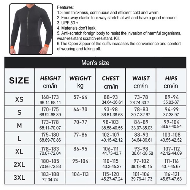 Diving Jacket High Efficiency Cold Proof Nylon Material Good Elasticity Swimsuits Strong Sunscreen Smooth Leather Edging Wetsuit Men Black 3XL