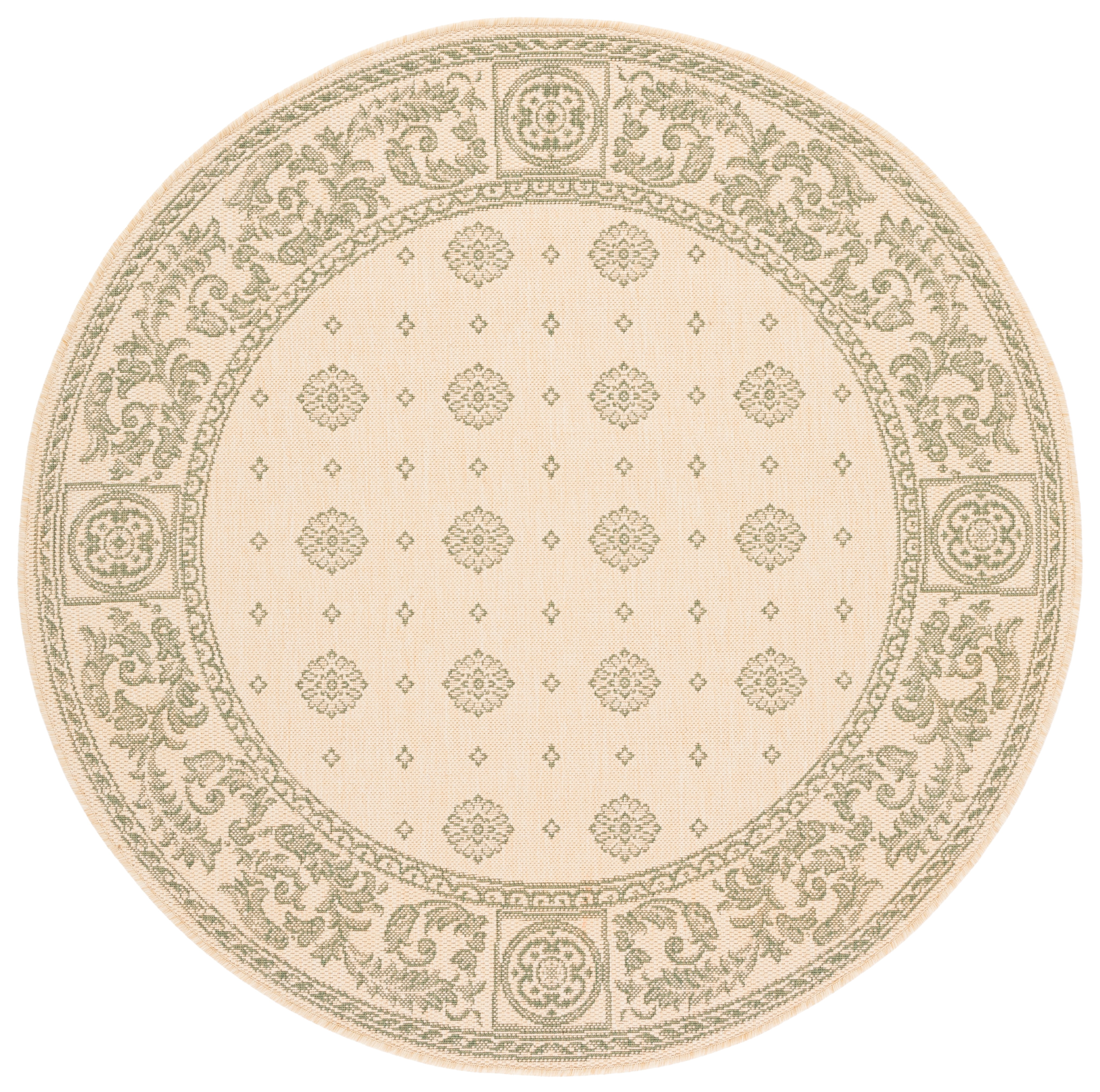 Safavieh Courtyard Erin Bordered Indoor/Outdoor Area Rug, Natural/Olive, 5'3" x 5'3" Round