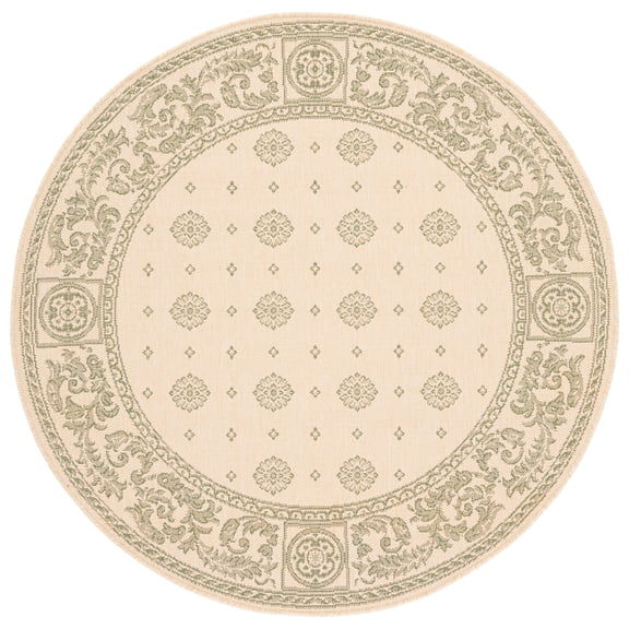 Safavieh Courtyard Erin Bordered Indoor/Outdoor Area Rug, Natural/Olive, 6'7" x 6'7" Round