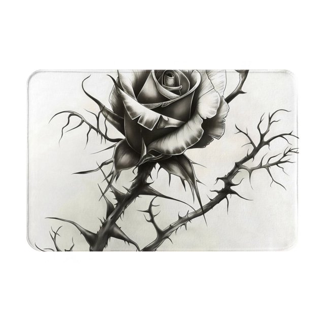 Balery Black And White Rose Felpudo de franela, resistente a las manchas y a la decoloración, para uso interior y exterior, fácil de limpiar, 40 x 60 cm