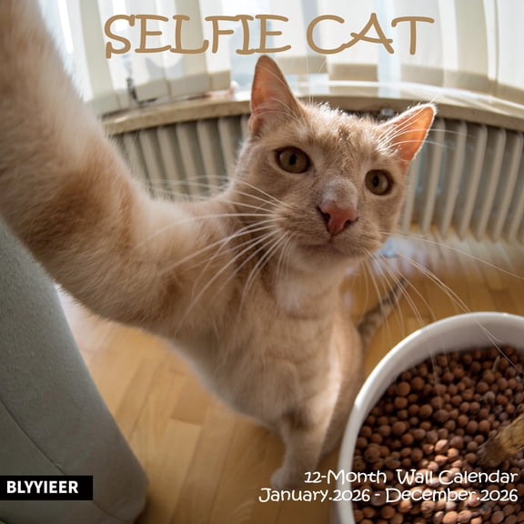 2026 Wall Calendar,Cat Calendar 2026,Selfie cat Monthly Wall Calendar, 12" x 24" Open,Family Planner Calendar Organizer with funny cat Images, for Cats Lovers