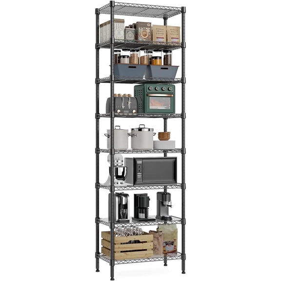 M MZG 8-Tier Wire Shelving Unit, 23.6"W x 13.8"D x 79.5"H, Metal Storage Shelving, Black