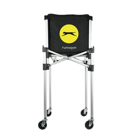 Funnygym Sporting goods namely carriers specially adapted for sport balls Foldable Tennis Ball Hopper Lightweight Aluminum Tennis Ball Basket with Wheels