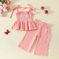 thumbnail image 2 of kpoplk Toddler Baby Girl Clothes Sleeveless Summer Outfit Smocked Strap Camisole Linen Pants Prety Spring Clothing Set Size 2-3 Years,Pink, 2 of 9