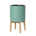 thumbnail image 2 of Boho Metal Planter Pot With 4-Leg Wood Base - Blue-Green - 21.5"H x 12"W, 2 of 4