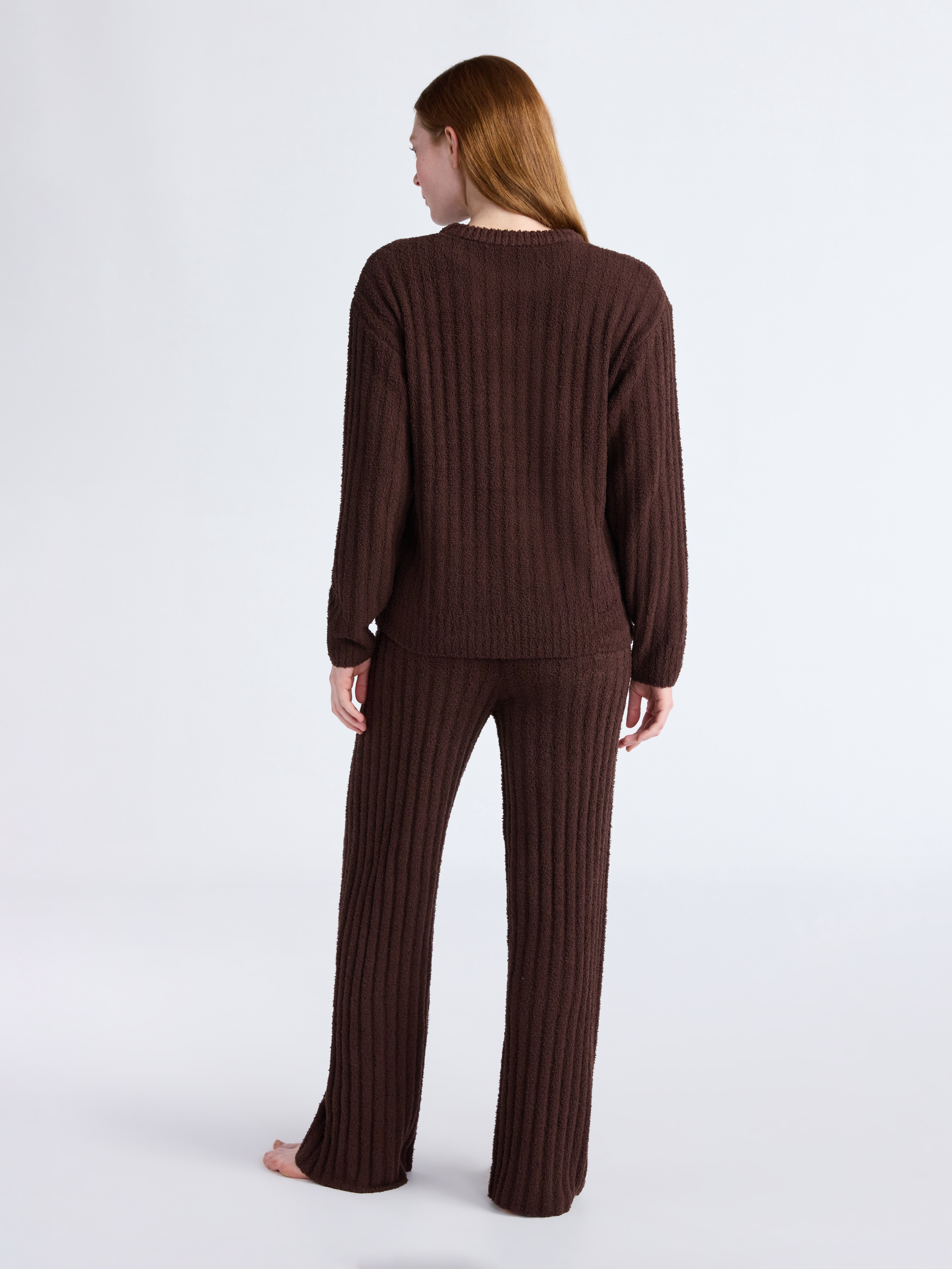Joyspun Women's Cozy Ribbed Crewneck Top and Wide-Leg Pants Set, 2-Piece, Sizes XS-3X