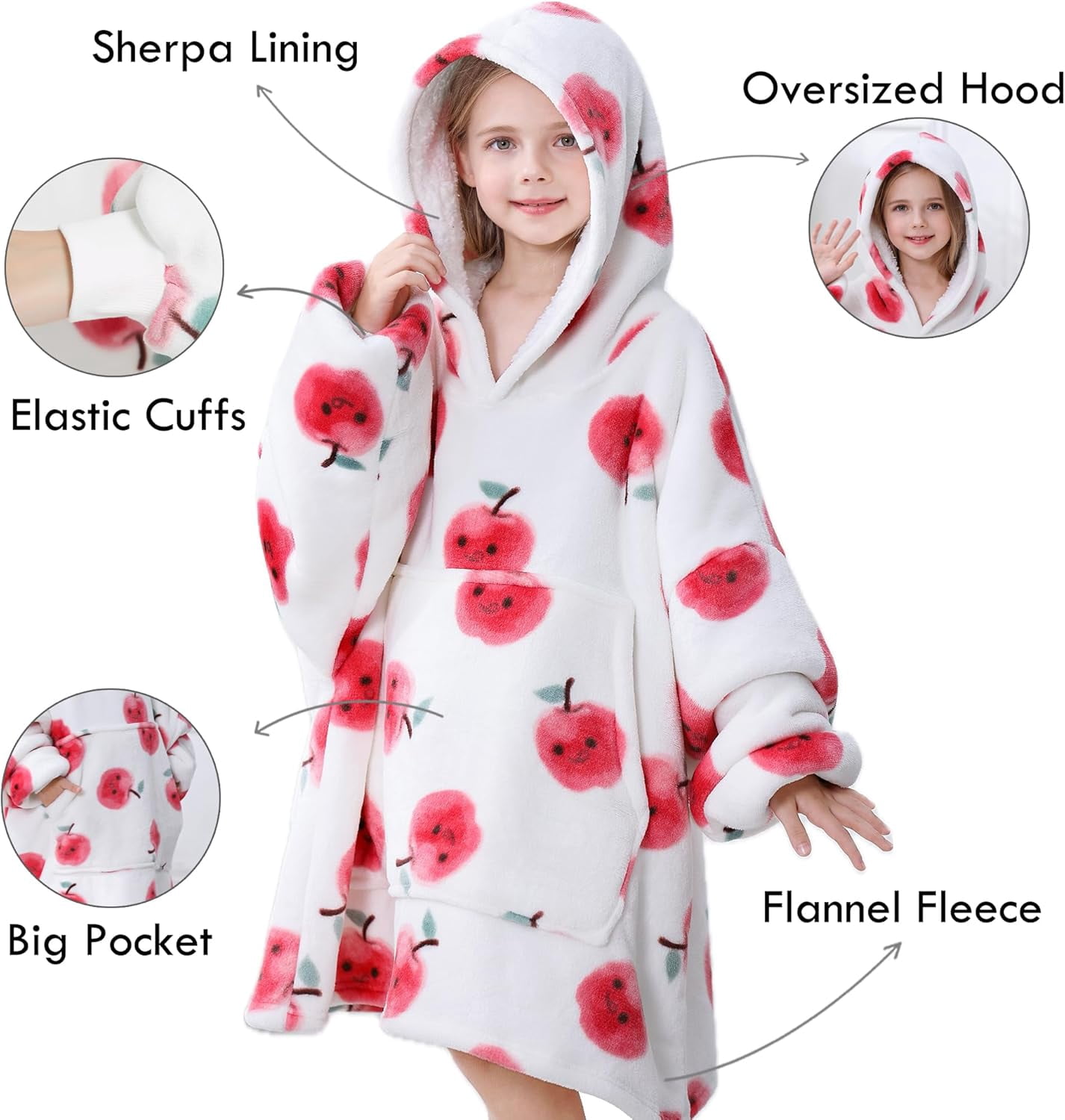 Moderong Wearable Blanket Hoodie Oversize Sherpa Fleece Hooded Blanket for Adults and Kids Snuggie Sweatshirt for Women Men