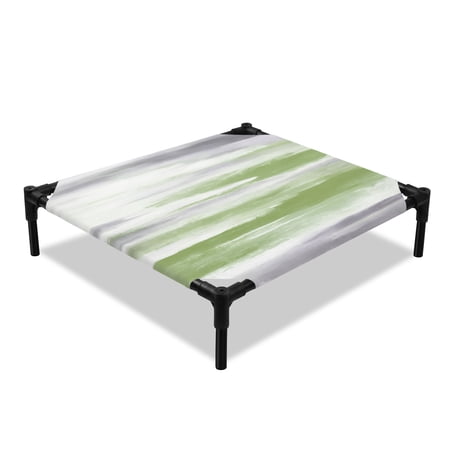 Green Grey Elevated Dog Bed Abstract Retro Ombre Mottled Texture Farmhouse Cooling Breathable Outdoor Raised Dog Cot Bed with Metal Frame Non-Slip Feet for Small Dog 20x20in