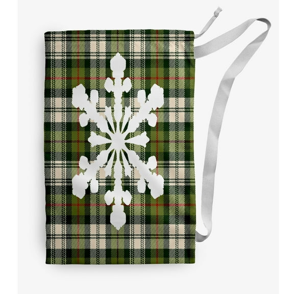 Simply Daisy Snow Flake on Plaid 18 x 29 in Green Laundry Bag