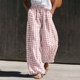 thumbnail image 2 of LUVDA Gingham Wide-Leg Pants for Women Elastic High Waist with Pockets Lightweight Flowy Trousers for Casual & Boho Style, 2 of 6