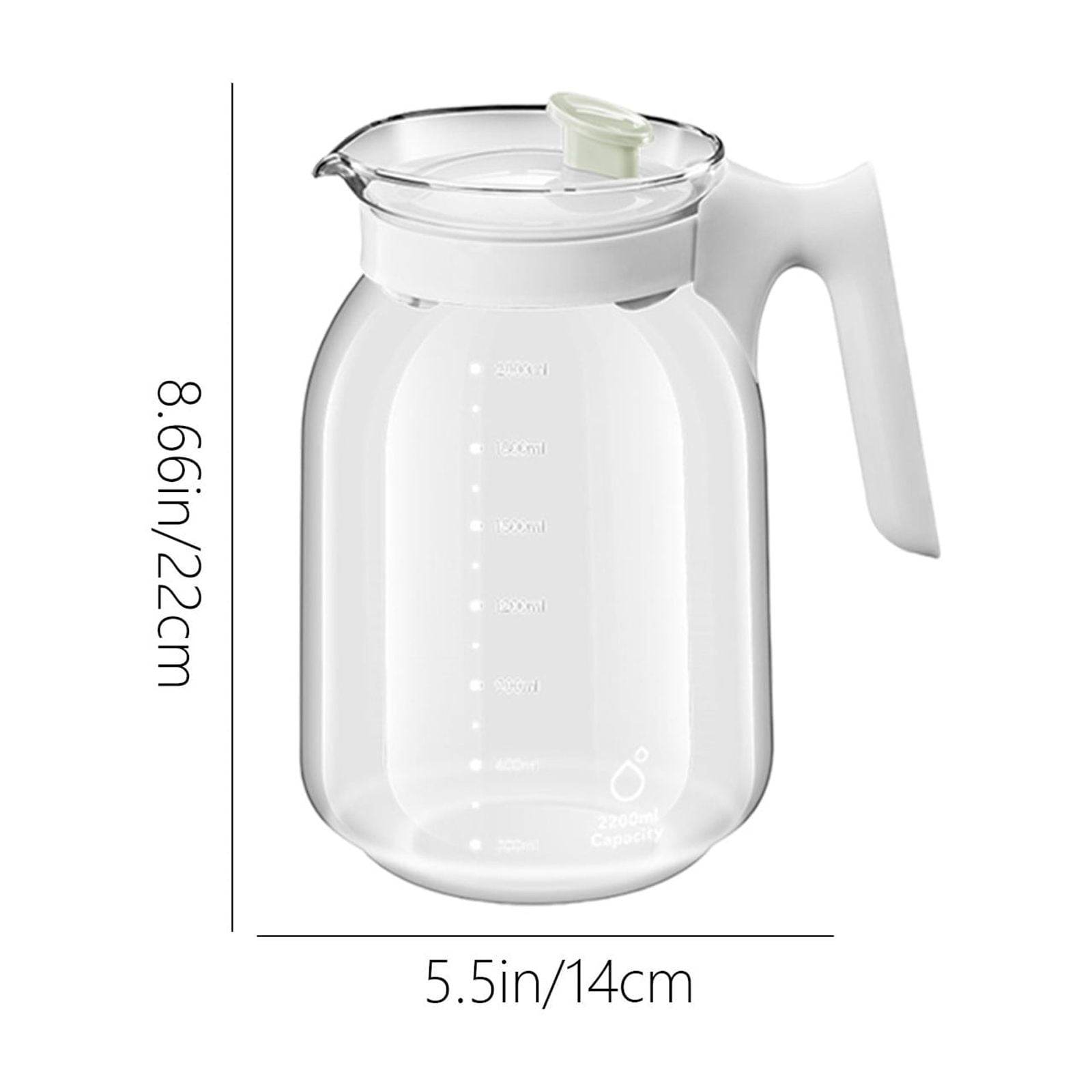 Large Capacity Glass Pitcher, 2.2L Cold Brew Tea Water Bottle, Borosilicate Explosion-Proof Beverage Dispenser, Chilled Lemon Infuser Carafe, Durable Kitchen Jug