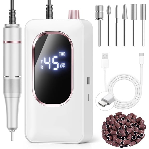 Professional Electric Nail Drill 45000RPM, Portable Nail File for Acrylic Gel Nails, Cordless Rechargeable Salon-Grade Ultra Power Nail Drill Kit for Shaping, Polishing & Removing Gel Nails