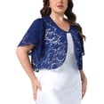 thumbnail image 4 of Agnes Orinda Plus Size Mother's Day Women's Bolero Shrugs Floral Lace Tops Elegant Sheer Open Front Short Sleeve Cardigans 2X Navy Blue, 4 of 6