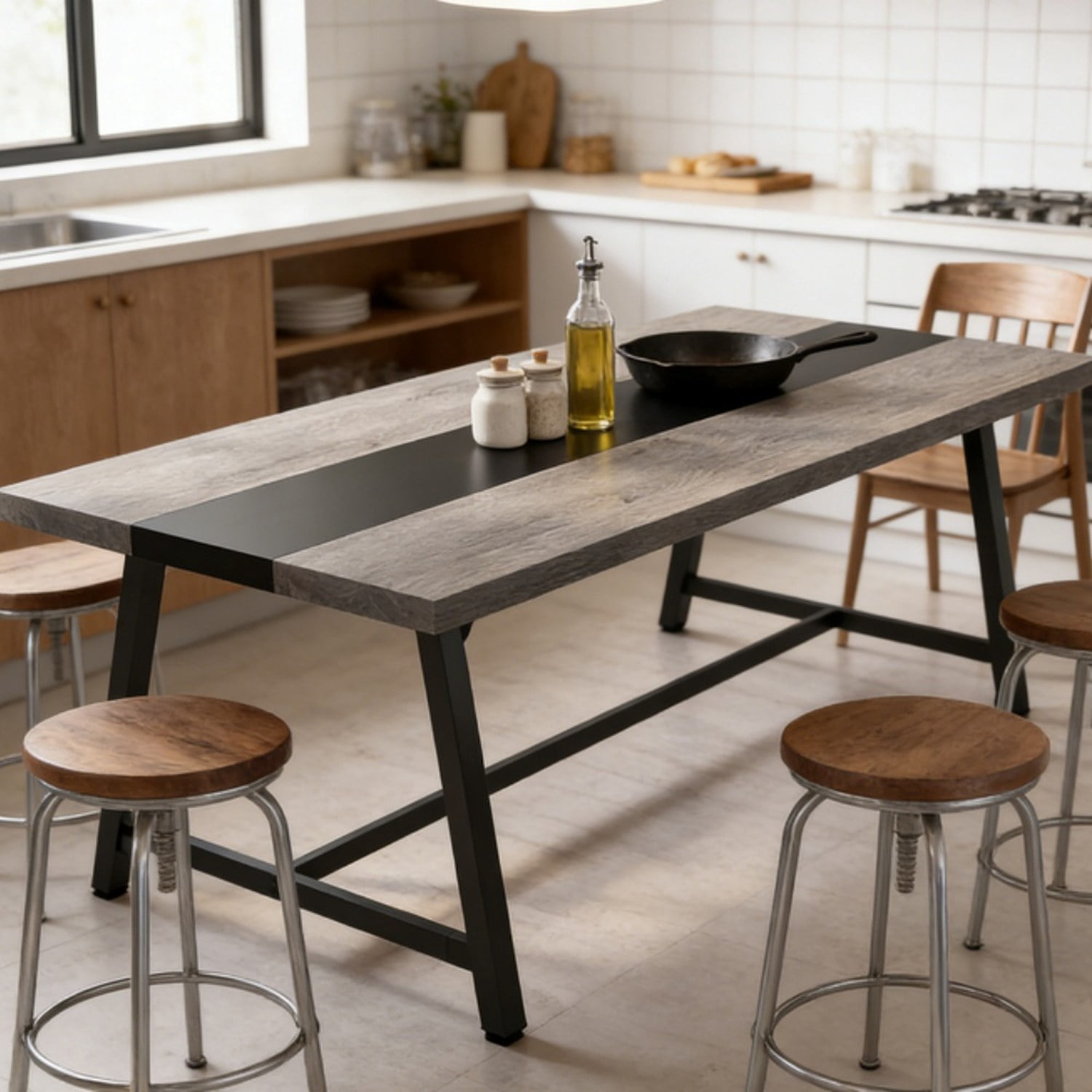 Dining Table, 70.87 in L x 33.46 in W x 29.92 in H, Seats 6-8, Rectangular Kitchen Table with Metal Frame